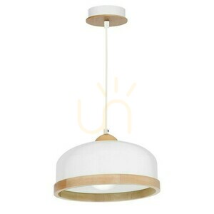 Biała Lampa Wisząca Studio Ø32 cm 1x E27 z Drewnianym Pierścieniem small 1