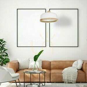 Biała Lampa Wisząca Studio Ø32 cm 1x E27 z Drewnianym Pierścieniem small 6