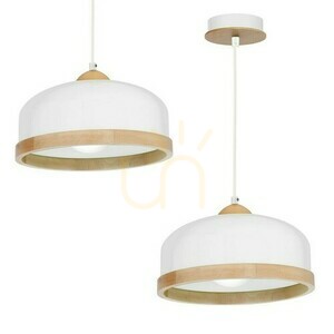 Biała Lampa Wisząca Studio Ø32 cm 1x E27 z Drewnianym Pierścieniem small 0