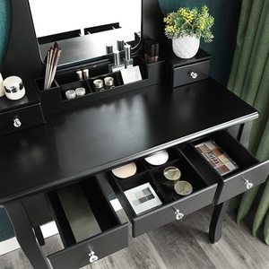 Czarna toaletka VASAGLE RDT25BK z lustrem, taboretem i 5 szufladami small 2