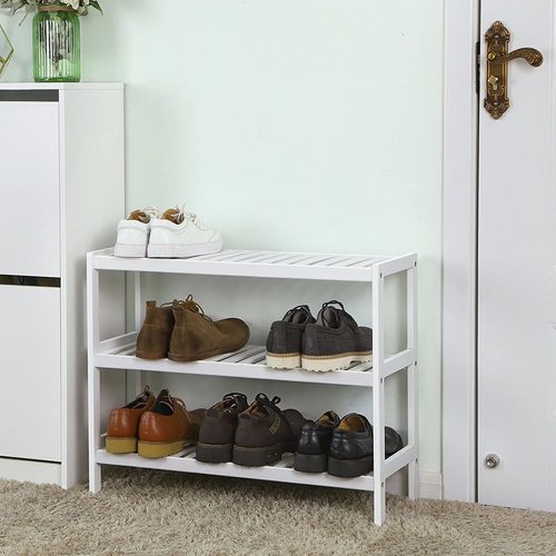 Sprawdź Stojak na buty SONGMICS LBS13W bambusowy biały 3-poziomowy 70x26x55 cm