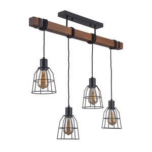 Lampa wisząca Italux Reda 4×E27, czarny mat i drewno, PND-4793-4-L small 0