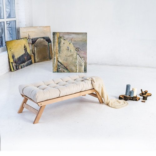 Sprawdź Ławka tapicerowana WoodMan Allegro kremowa bukowa 140 cm WUA-00937