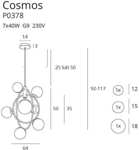 Sprawdź Lampa wisząca Max Light Cosmos P0378 złota 7xG9 64 cm