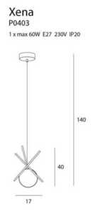 Lampa wisząca Max Light Xena P0403 mosiądz białe szkło E27 1x60W small 1