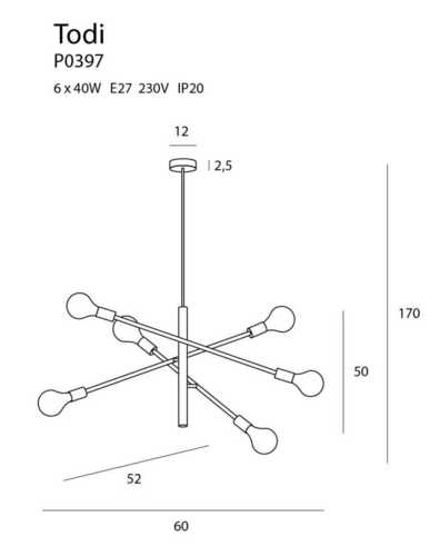 Sprawdź Lampa wisząca Max Light Todi P0397 czarno-złota 6xE27 60 cm