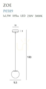 Lampa wisząca Max Light Zoe P0389 złota 1x1,5W LED 9,5 cm szkło bąbelkowe small 5