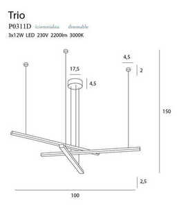 Lampa wisząca Max Light Trio P0311D czarna LED 3-punktowa 100 cm 36W ściemnialna small 9
