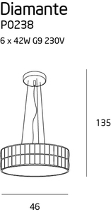 Lampa wisząca Max Light Diamante P0238 chrom 6xG9 kryształowa 46 cm small 2
