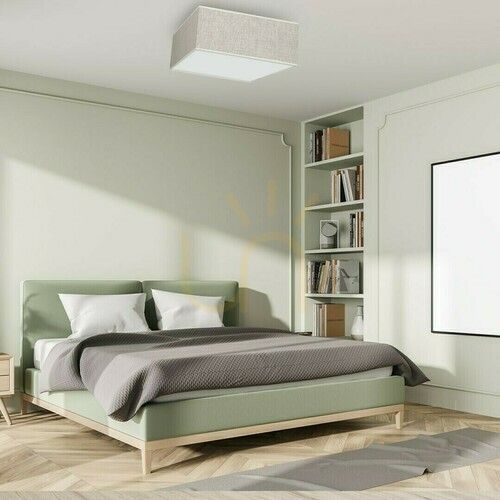 Sprawdź Plafon Milagro Lino MLP7496 kwadratowy 50 × 50 cm, klosz lniany, biały dyfuzor, 3 × E27