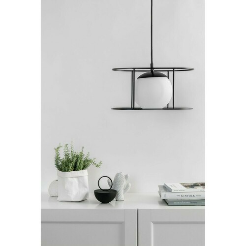 Sprawdź Lampa wisząca UMMO KUGLO B KUB122B0, czarna z białym kloszem 20 cm, E27