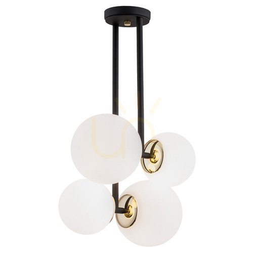Sprawdź Lampa wisząca Argon Moritz 4xE27 opal mat czarny mosiądzowany 1739