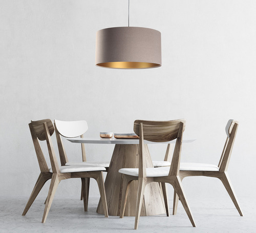 Sprawdź Lampa wisząca 40cm do jadalni Leather E27 60W tapicerowana, beż, złoto