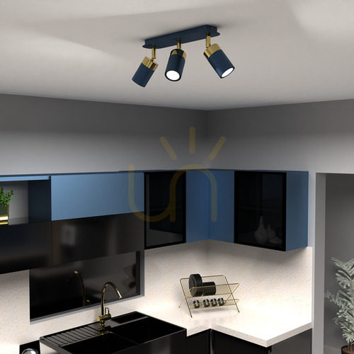 Sprawdź Lampa sufitowa Milagro JOKER MLP7724, 3 x GU10, granatowa ze złotem, listwa 34 cm, ruchome reflektory
