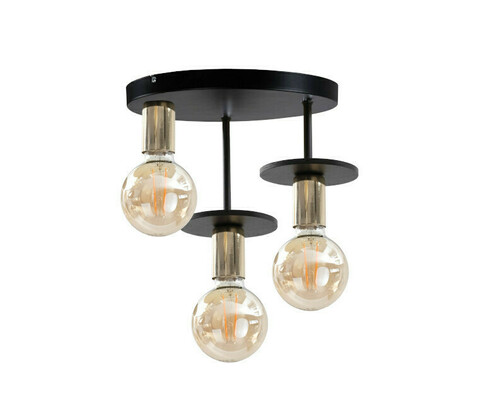 Sprawdź Lampa sufitowa Keter Lighting SATURN BLACK 411 – 3xE27 max 60W, metal i sklejka, mosiężne oprawki, 30 cm