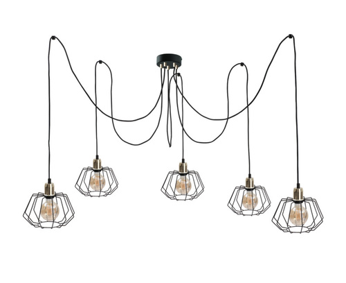 Sprawdź Lampa wisząca Keter LUNA GOLD 5xE27, druciane klosze, czarno-złota, regulacja 40–180 cm