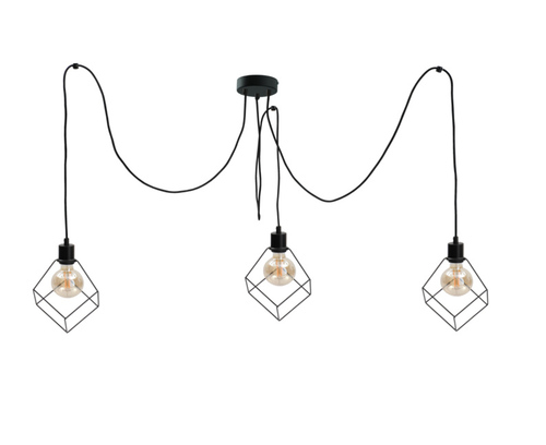 Sprawdź Lampa wisząca pająk Keter Lighting RUBEN BLACK 525, 3xE27, klosze druciane, czarna, zwis 40-180 cm