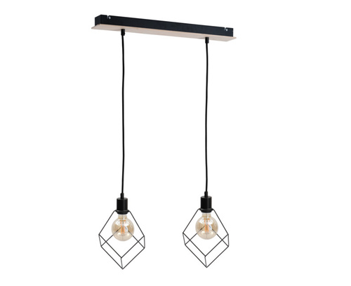 Sprawdź Lampa wisząca Keter Lighting RUBEN WOOD 598, 2×E27, czarna z drewnianym detalem