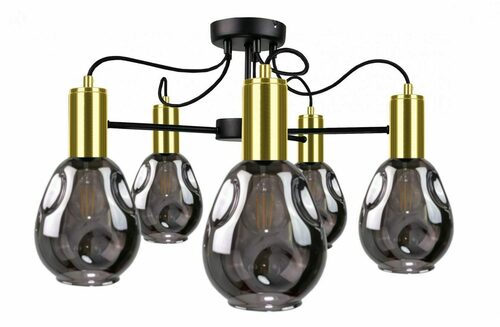 Sprawdź Żyrandol sufitowy Keter Lighting KARI 1785 czarno-złoty, dymione szkło, 5×E27