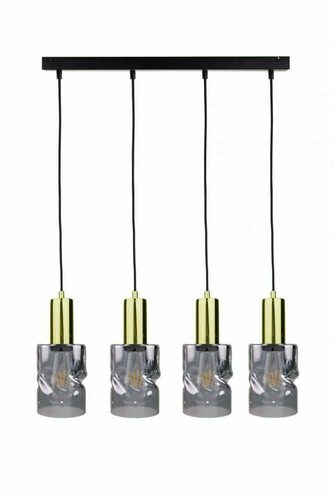Sprawdź Lampa wisząca 4xE27 CROSS BLACK/GOLD Keter Lighting, listwa 60 cm, czarno-złota, klosze ze szkła dymionego