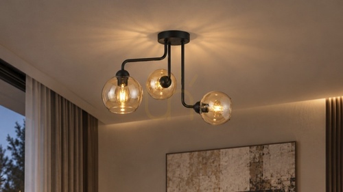 Sprawdź Lampa sufitowa Keter Lighting MONDE BLACK 1984, 3×E27, czarna z miodowym szkłem