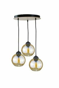 Lampa wisząca Keter Lighting AMBRE WOOD 2021, 3×E27, miodowe szkło, 30 cm small 0