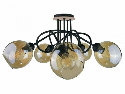 Sprawdź Lampa sufitowa Keter Lighting Venus Wood 2030, 5 × E27 max 60 W, miodowe szkło, drewno i metal, 70 × 70 × 32 cm
