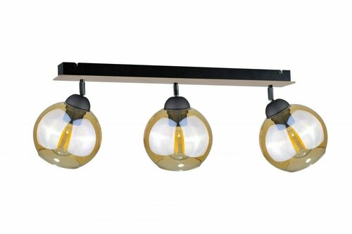 Sprawdź Spot sufitowy THEA WOOD 3xE27 60 cm czarny z drewnem bursztynowe klosze KETER LIGHTING 2043