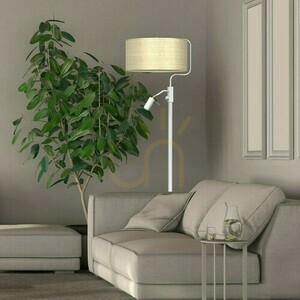 Biała Lampa Podłogowa Marshall White / Rattan 1x E27 + Mini Gu10 small 3