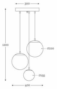 Lampa wisząca Famlight BACAN zestaw 3 kul, szkło bezbarwne, stal nierdzewna small 1