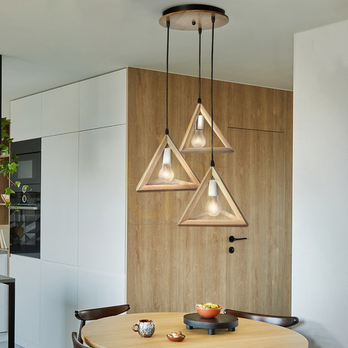 Sprawdź Lampa drewniana wisząca 3 x E27 Trójkąty PZE-903