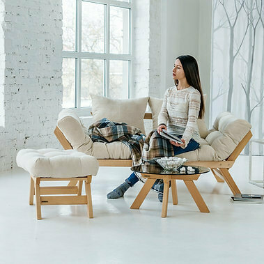 Wyświetl Sofa rozkładana WoodMan Allegro kremowa z drewna bukowego 100375 Sofa rozkładana WoodMan Allegro kremowa z drewna bukowego 100375