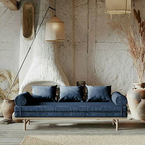Sofa rozkładana WoodMan z litego drewna bukowego, granatowa, WUA-01379 small 0