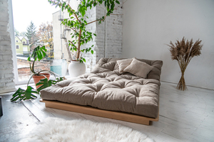 Sofa futon rozkładana WoodMan LAYTI-140 WUA-01117, buk naturalny, materac beżowy, spanie 140 × 200 cm small 4