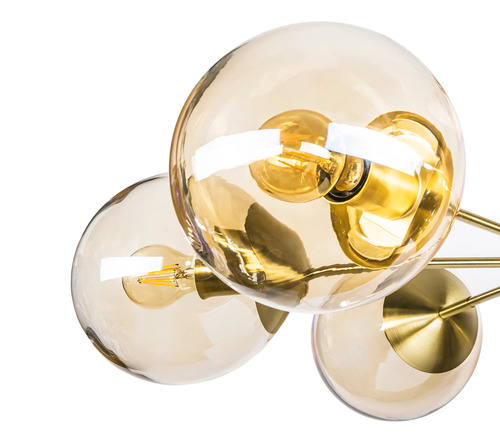 Sprawdź Żyrandol Famlight MUNA Ceiling M19 6xE27 85 cm, szkło bursztynowe i szczotkowany mosiądz