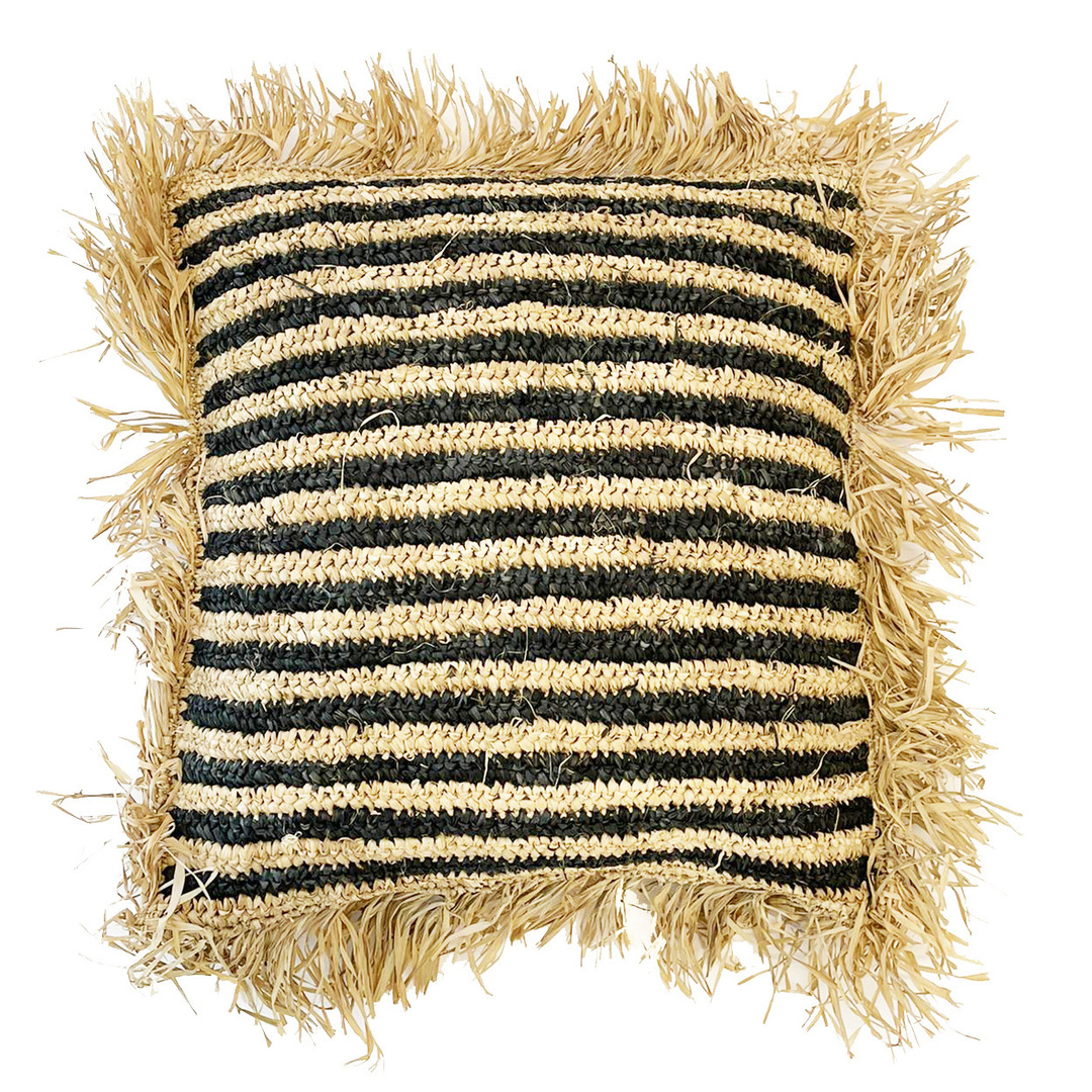 Sprawdź Raffia Striped Cushion Cover - Natural Black - 60x60 Raffia Striped Cushion Cover - Natural Black - 60x60