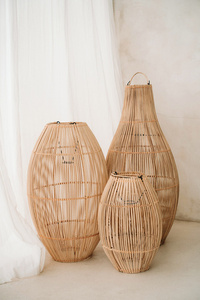 Lampa boho The Zuri L, E27, Rattan, oświetlenie salonu sufitowe small 1