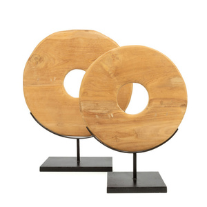 Teak Disc on Stand - L small 4