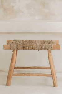 Taboret Bazar Bizar Porto M z teaku i trawy morskiej, naturalny small 4