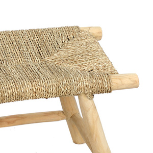 Taboret Bazar Bizar Porto M z teaku i trawy morskiej, naturalny small 8