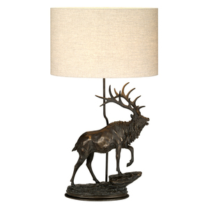 Lampa stołowa Angus z figurą jelenia i owalnym abażurem z juty - patyna brązu Elstead small 0