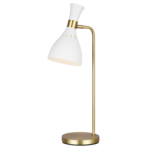 Sprawdź Lampa stołowa Joan 1 – matowa biel i polerowany mosiądz Elstead