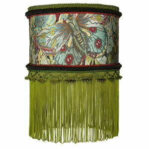 Lampa wisząca Las Plumas ROQUERO N°1, welurowy abażur w zieleni, złote wnętrze, frędzle, E27 small 0