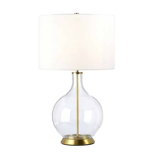 Sprawdź Lampa stołowa Orb Elstead, szkło i postarzany mosiądz, biały abażur, E27