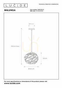 Lampa wisząca Lucide Malunga biała metalowa E27 25 cm 21415/25/31 small 6