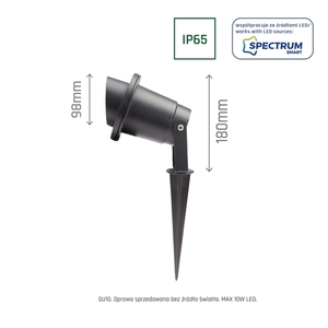 Flori Gu10 Alu Angle   250 V Ip65 98x180mm Czarna Wbijana, Ruchoma small 7