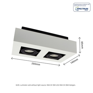 Mirora Gu10 X2 Natynkowa Gu10 250 V Ip20 255 X145 X85 Mm Biały Czarny Prostokątna Ruchoma small 8