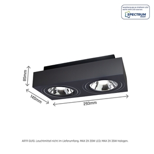Mirora Ar111 X2 Natynkowa Gu10 250 V Ip20 293 X145 X  85mm Czarny Prostokątna Ruchoma small 7