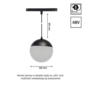 System Shift   Globe P Oprawa Kula Zwis Na Szynoprzewód 100 (850mm Kabel) 5 W 165st Czarna 5 Lat Gw. small 3
