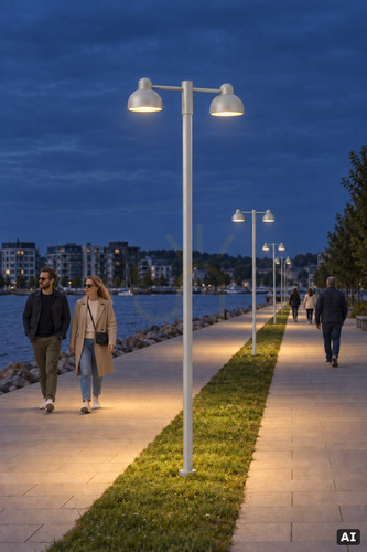 Sprawdź Latarnia parkowa Norlys KOSTER 1173AL dwugłowicowa LED 37W 3654lm 3000K, aluminium RAL 9006, IP65 IK10